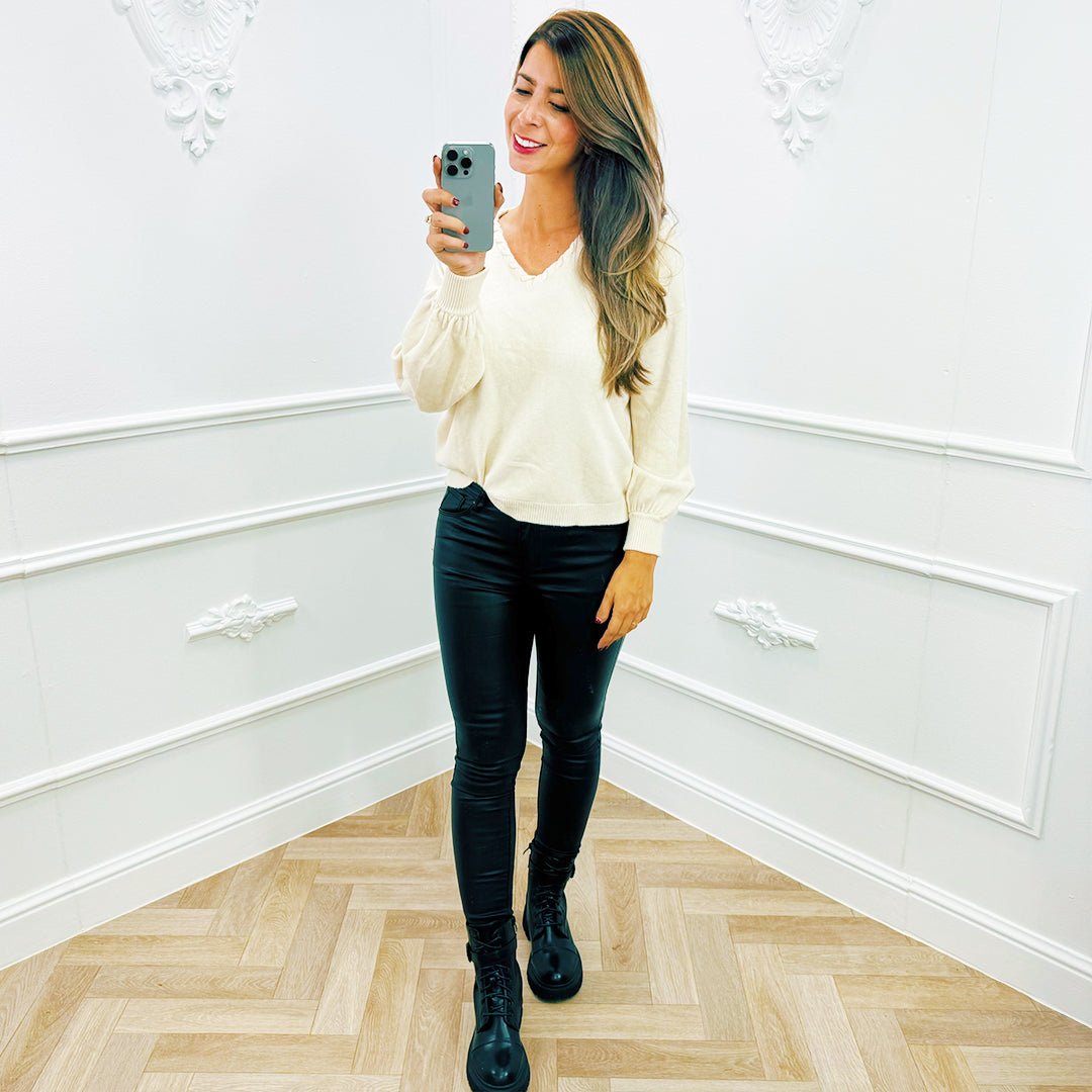 Ballonmouw Top Beige - BlushFashionstore