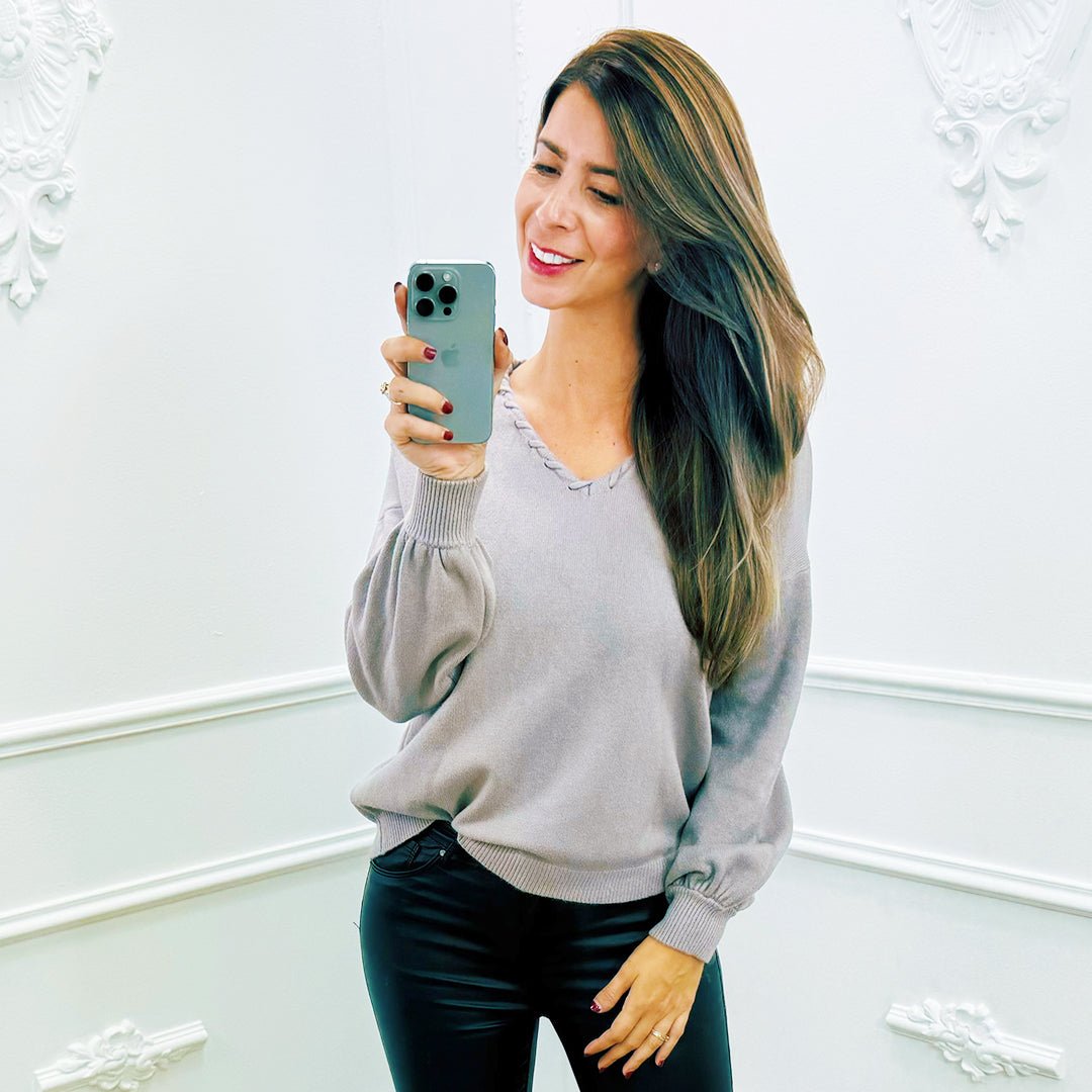 Ballonmouw Top Taupe - BlushFashionstore