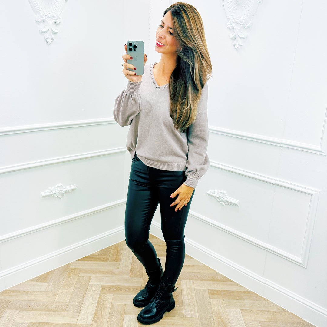 Ballonmouw Top Taupe - BlushFashionstore