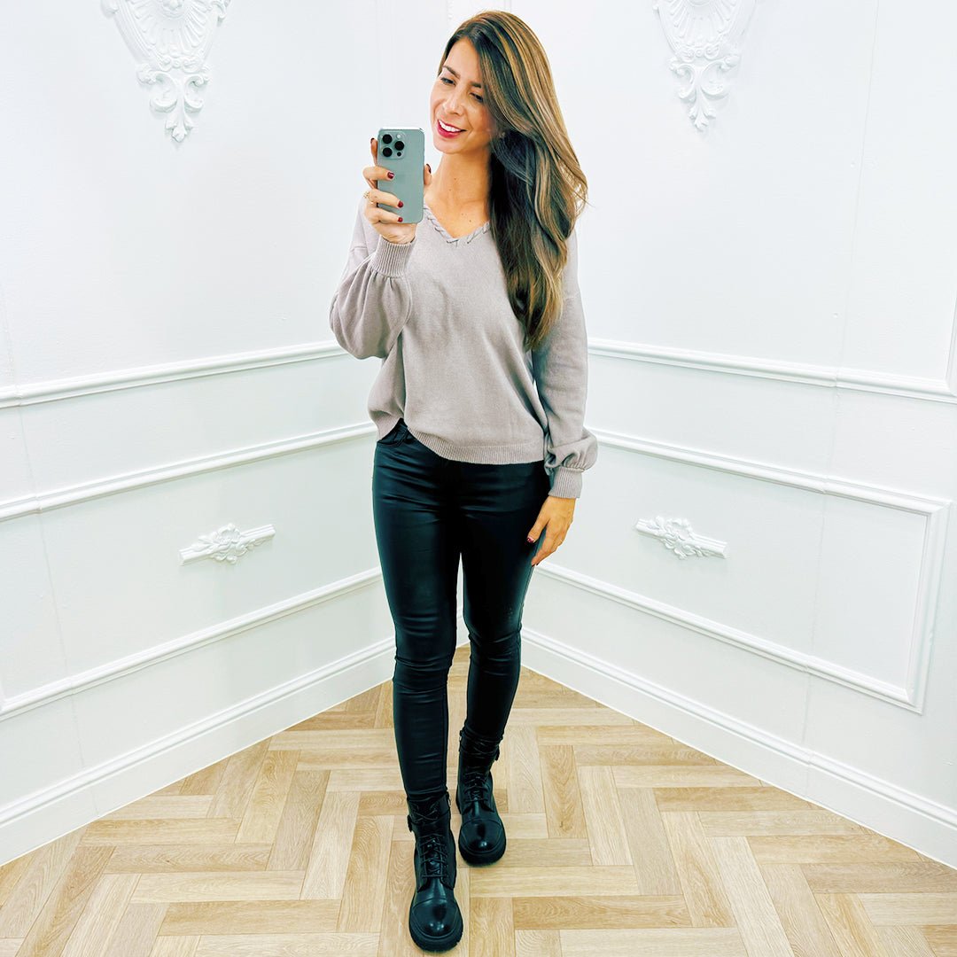 Ballonmouw Top Taupe - BlushFashionstore