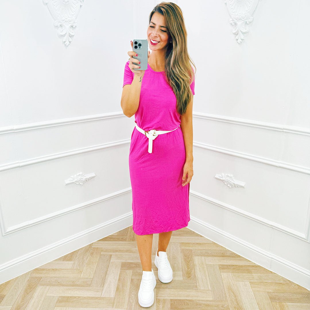 Basic Jurk Lang Split Fuchsia - BlushFashionstore