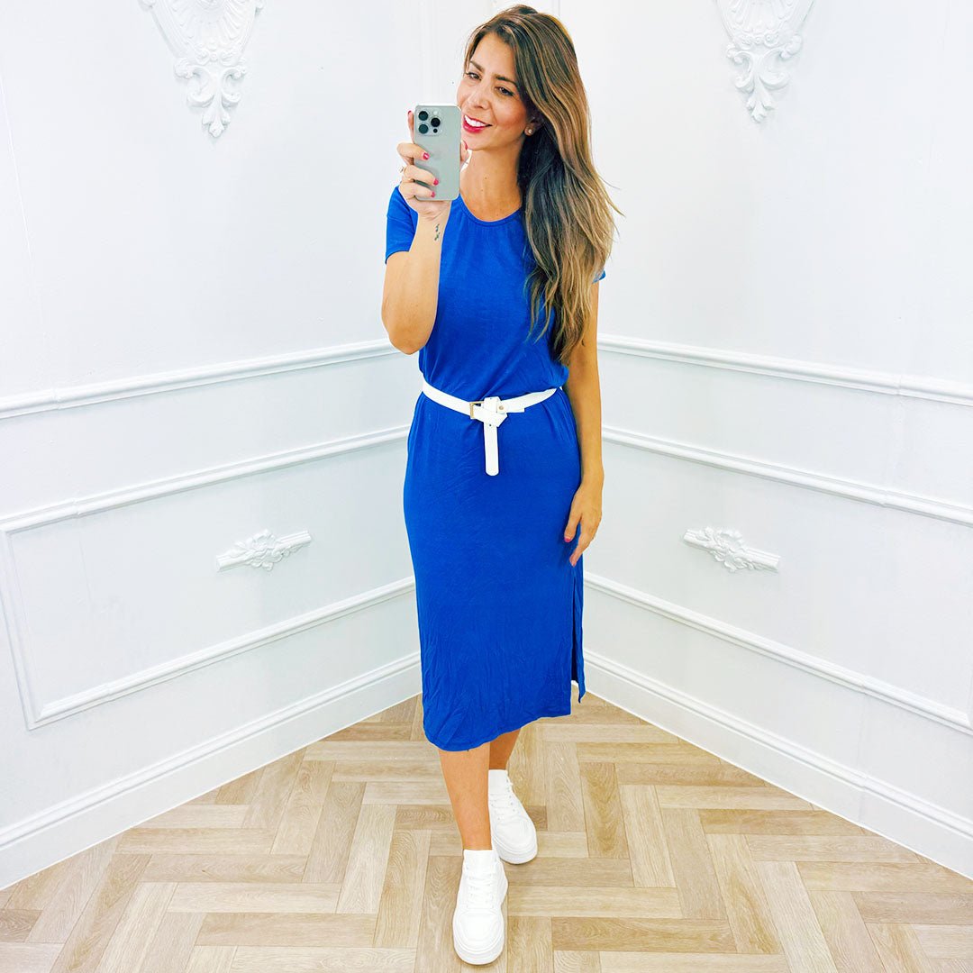 Basic Jurk Lang Split Kobalt - BlushFashionstore