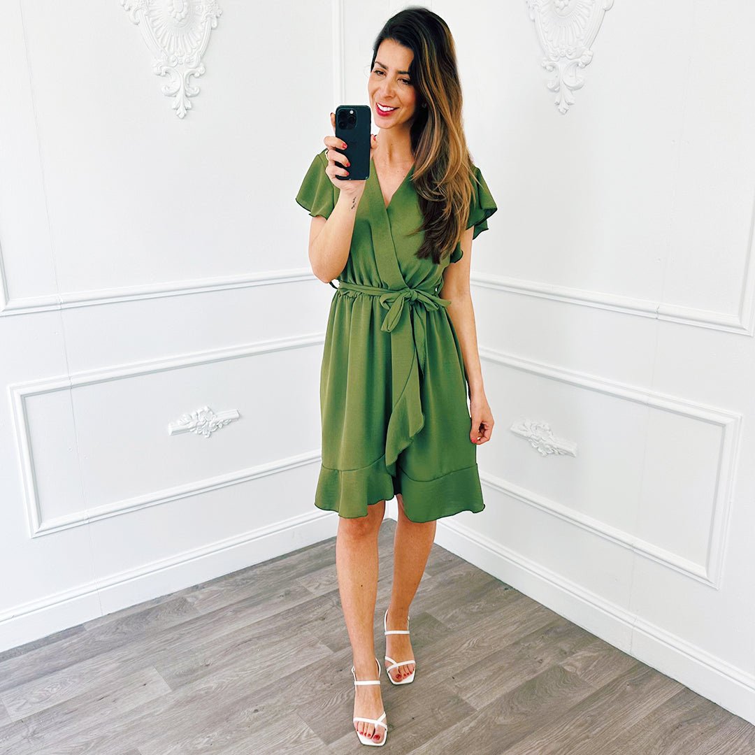 Basic Ruffel Jurkje Army - BlushFashionstore