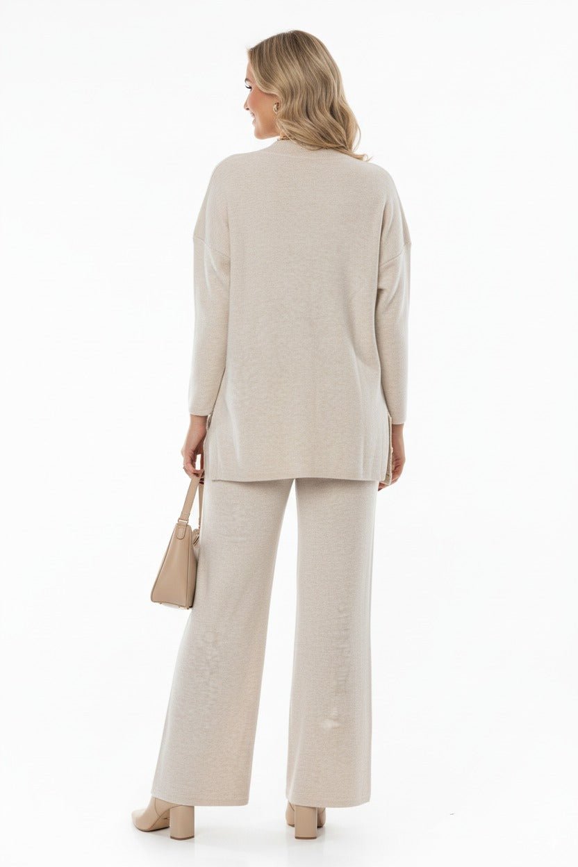 Beige 2 - Delige Dames Set – Lange Trui & Wijde Broek - BlushFashionstore