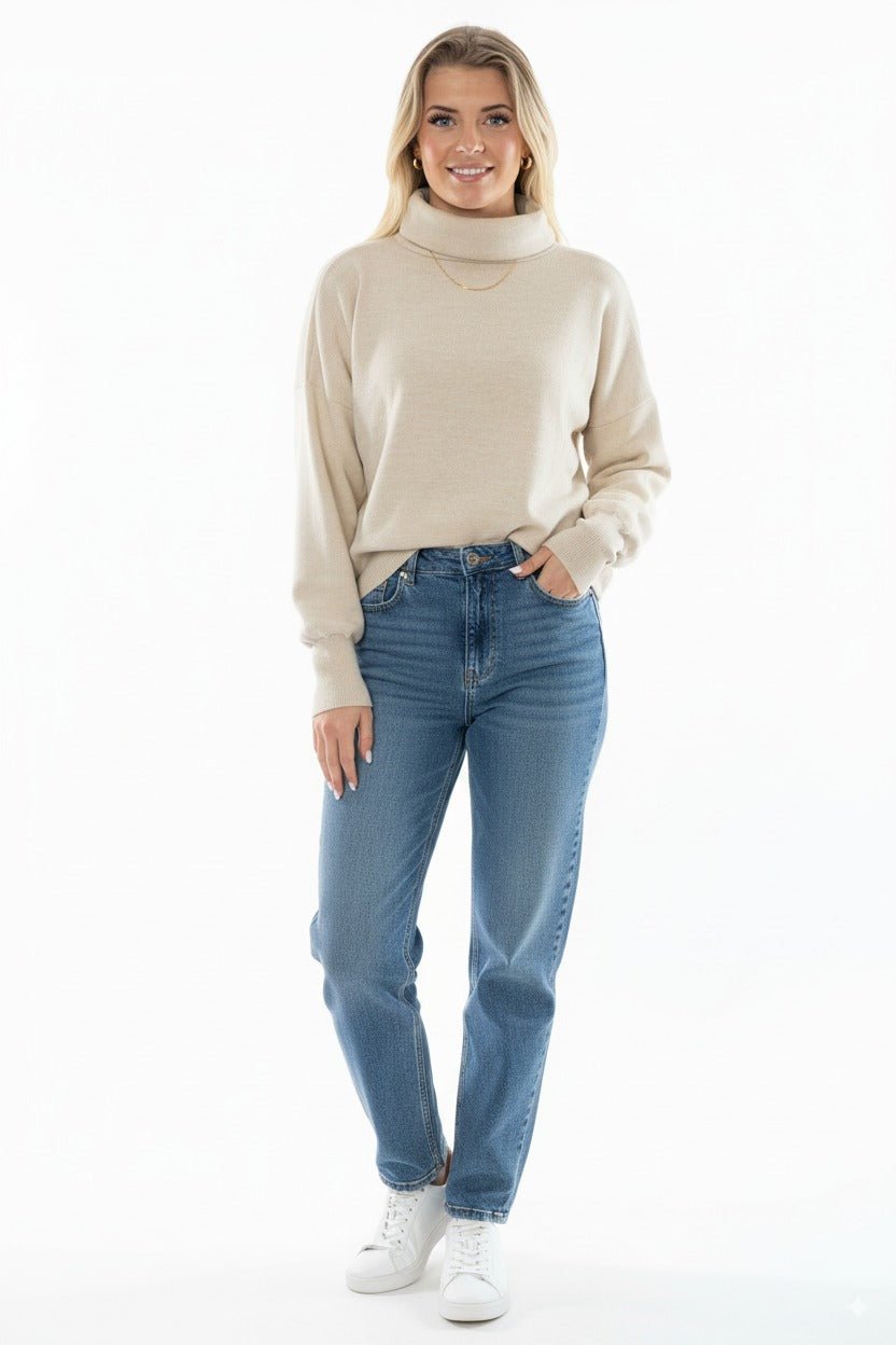 Beige Dames Coltrui – Comfortabele Gebreide Trui - BlushFashionstore