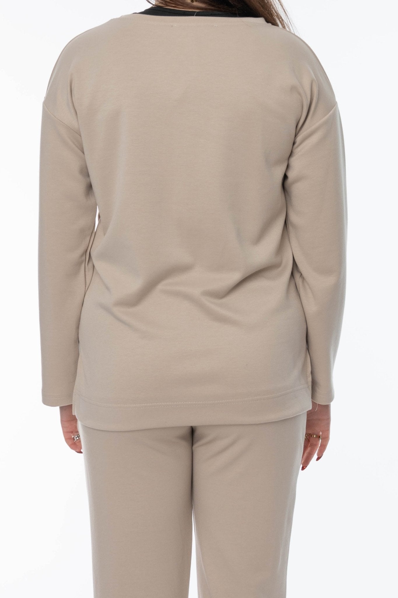 Beige dames set met denim zak detail – Comfort & Stijlvol - BlushFashionstore