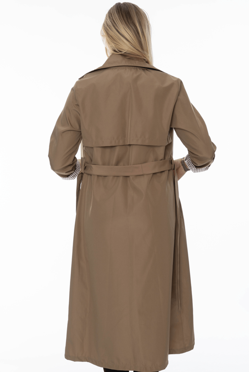 Beige dames trenchcoat – Lange jas met opgerolde mouwen - BlushFashionstore