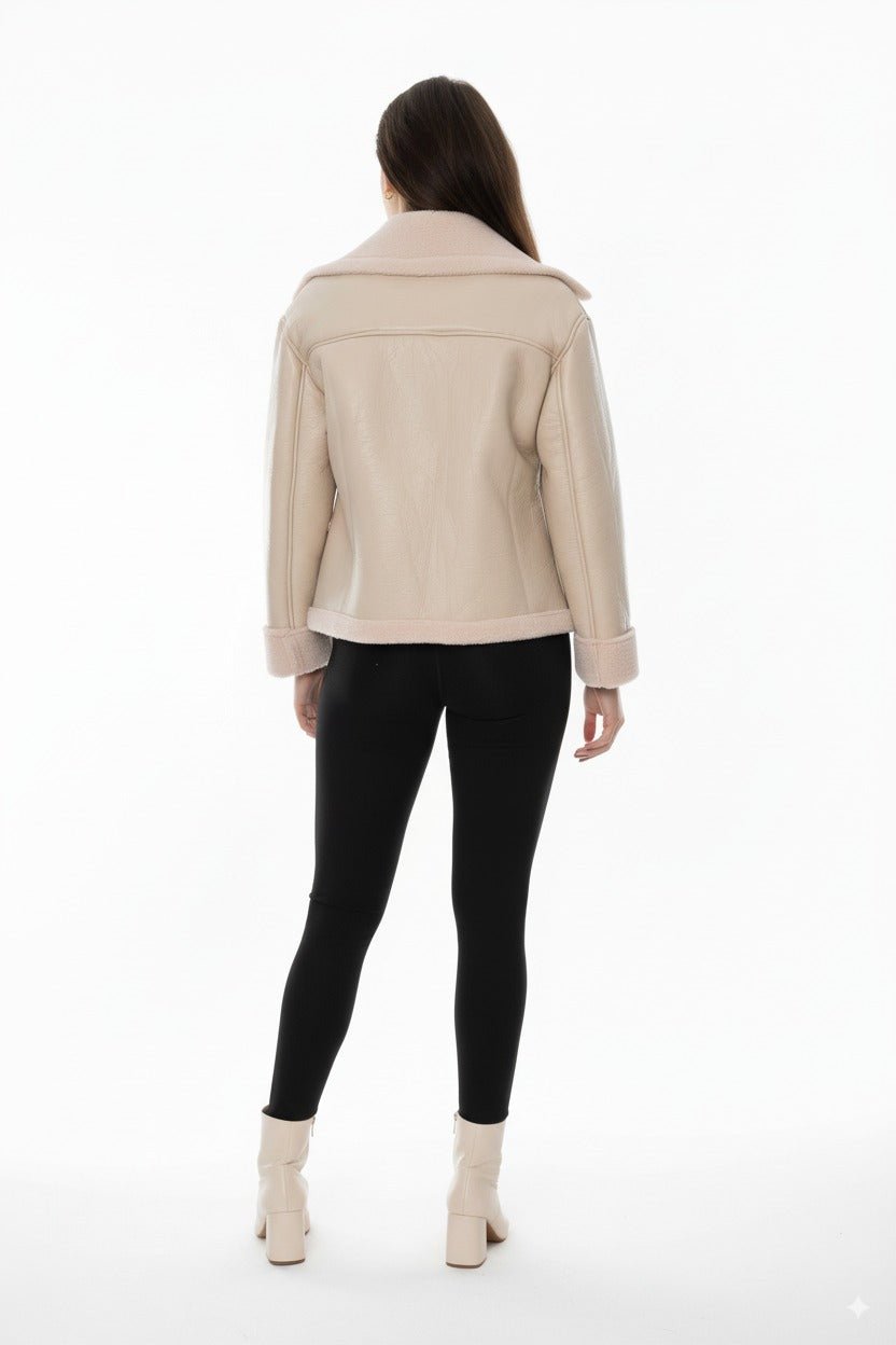 Beige Faux Shearling Dames Jas – Teddy Look Winterjas - BlushFashionstore