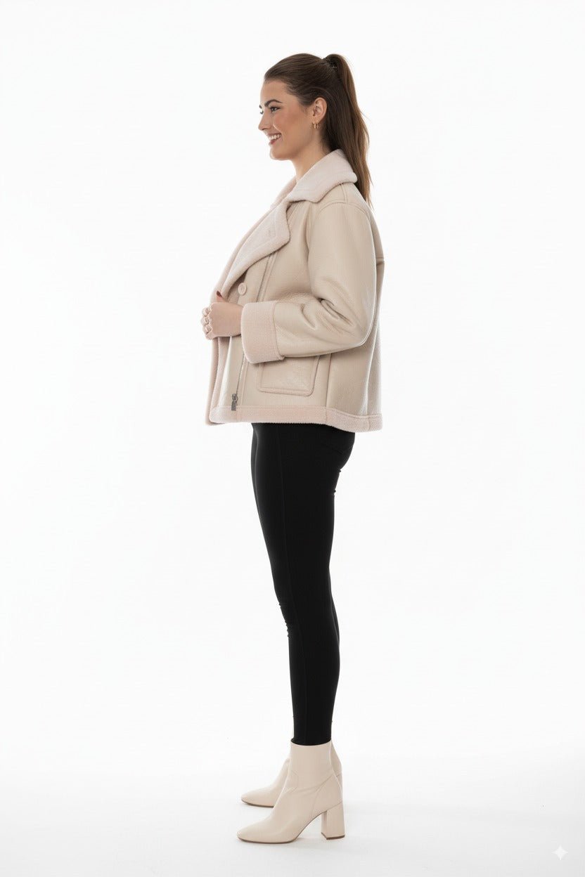 Beige Faux Shearling Dames Jas – Teddy Look Winterjas - BlushFashionstore