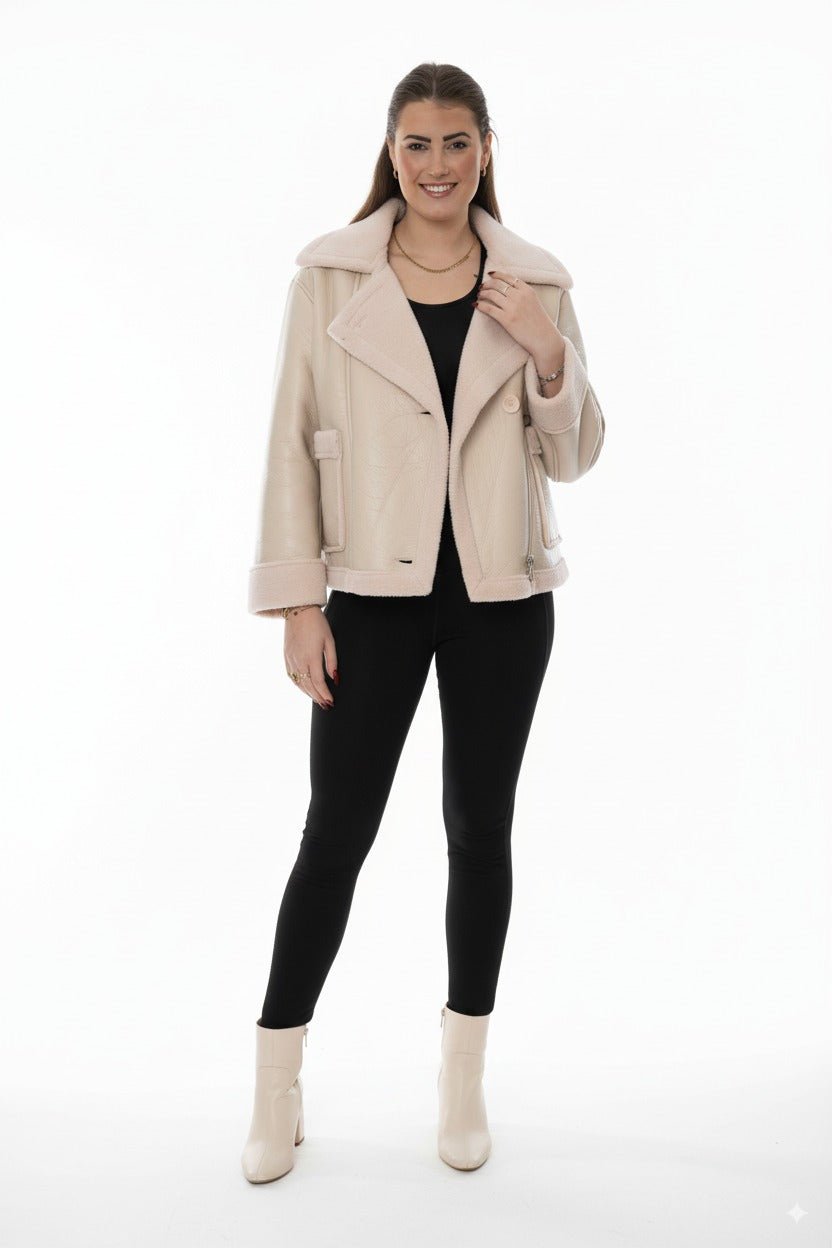 Beige Faux Shearling Dames Jas – Teddy Look Winterjas - BlushFashionstore