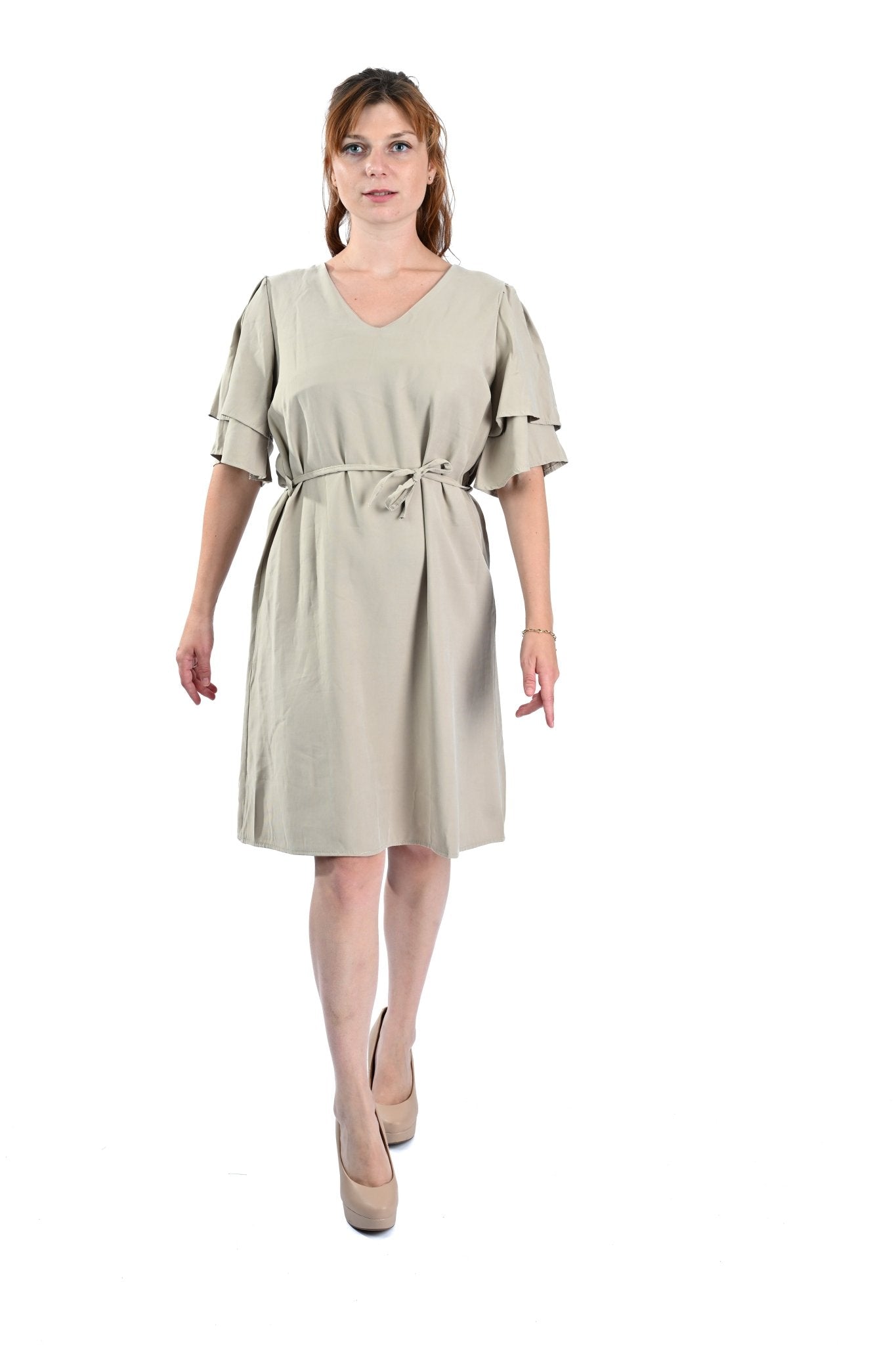 Beige Jurk met Tailleband – Elegant & Vrouwelijk - BlushFashionstore