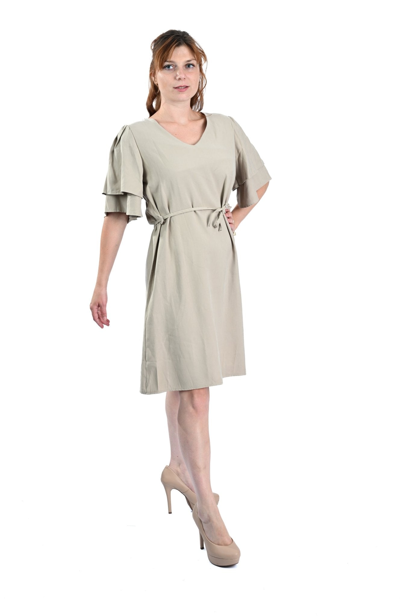 Beige Jurk met Tailleband – Elegant & Vrouwelijk - BlushFashionstore