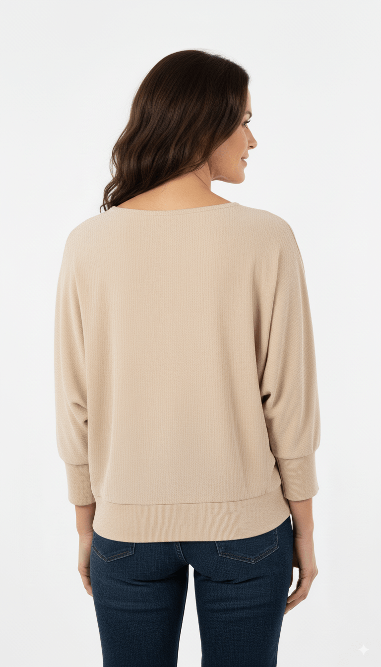 Beige Trui Dames – Losvallende Gebreide Trui met Ronde Hals - BlushFashionstore