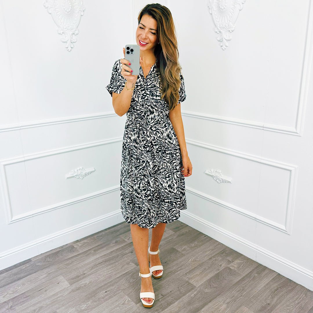 Bladeren Blouse Dress Zwart - BlushFashionstore