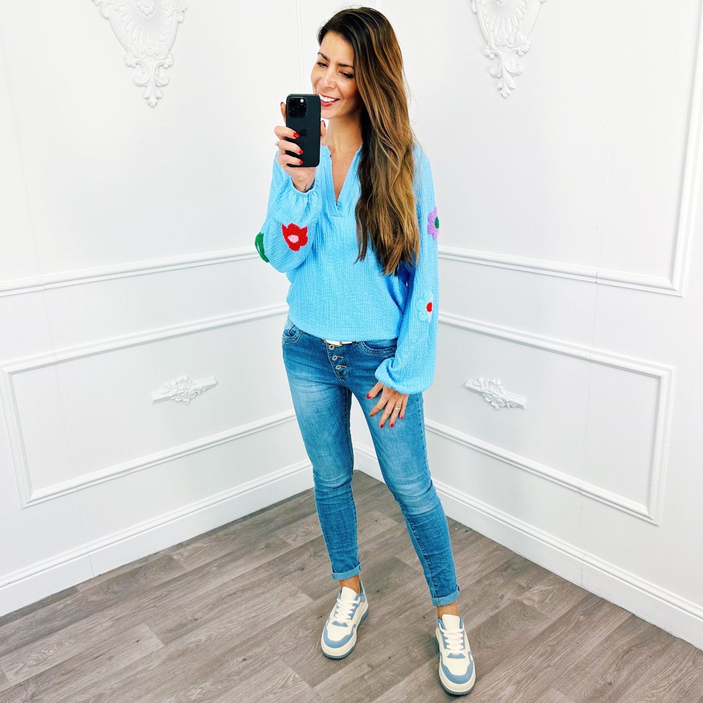 Blouse Bloem Teddy Lichtblauw - BlushFashionstore