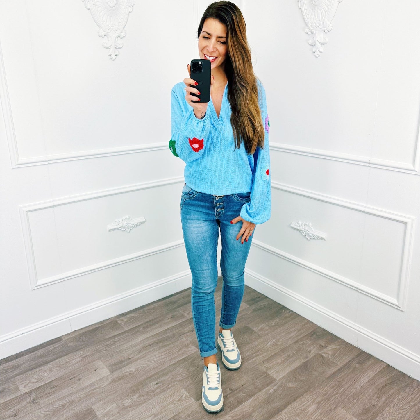 Blouse Bloem Teddy Lichtblauw - BlushFashionstore