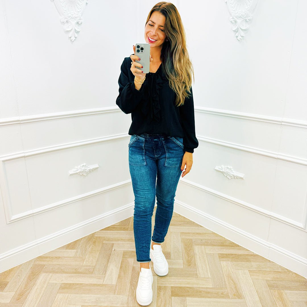 Blouse Ruffel Zwart - BlushFashionstore