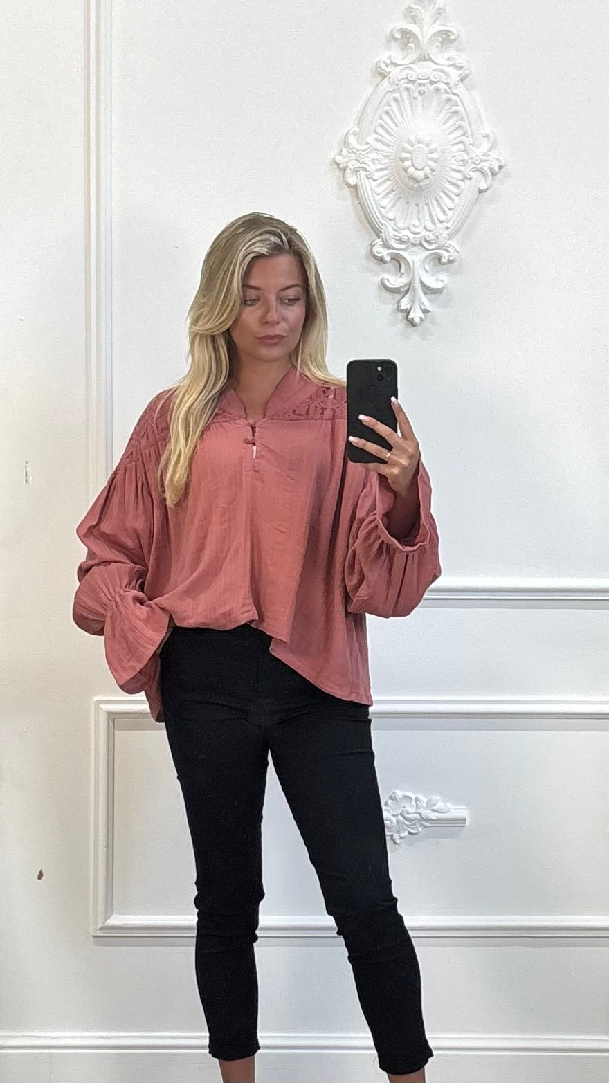Boho Blouse met Pofmouwen Roze - BlushFashionstore