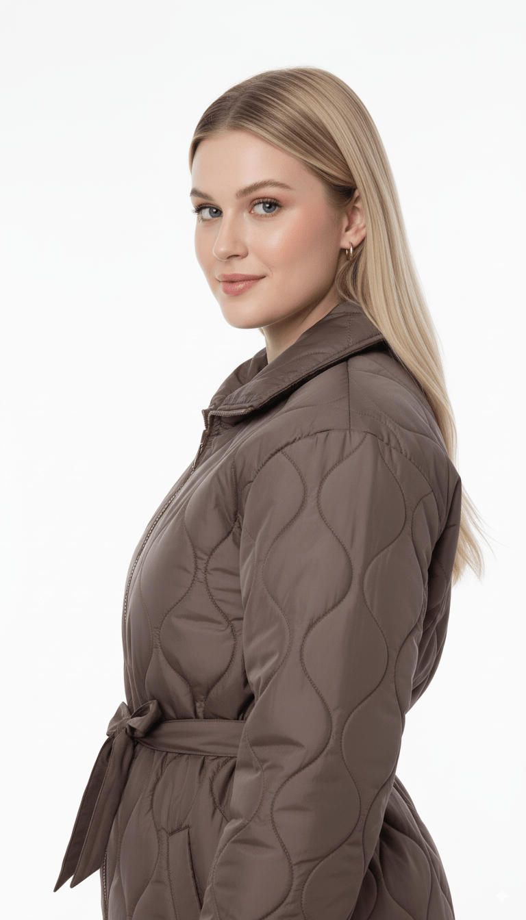 Bruine Gewatteerde Jas met Ceintuur – Dames - BlushFashionstore