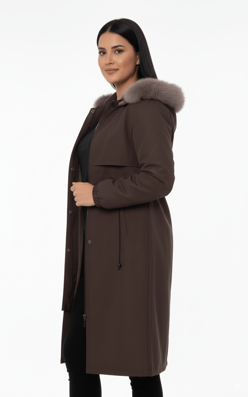 Bruine Parka Jas met Bontkraag – Dames - BlushFashionstore