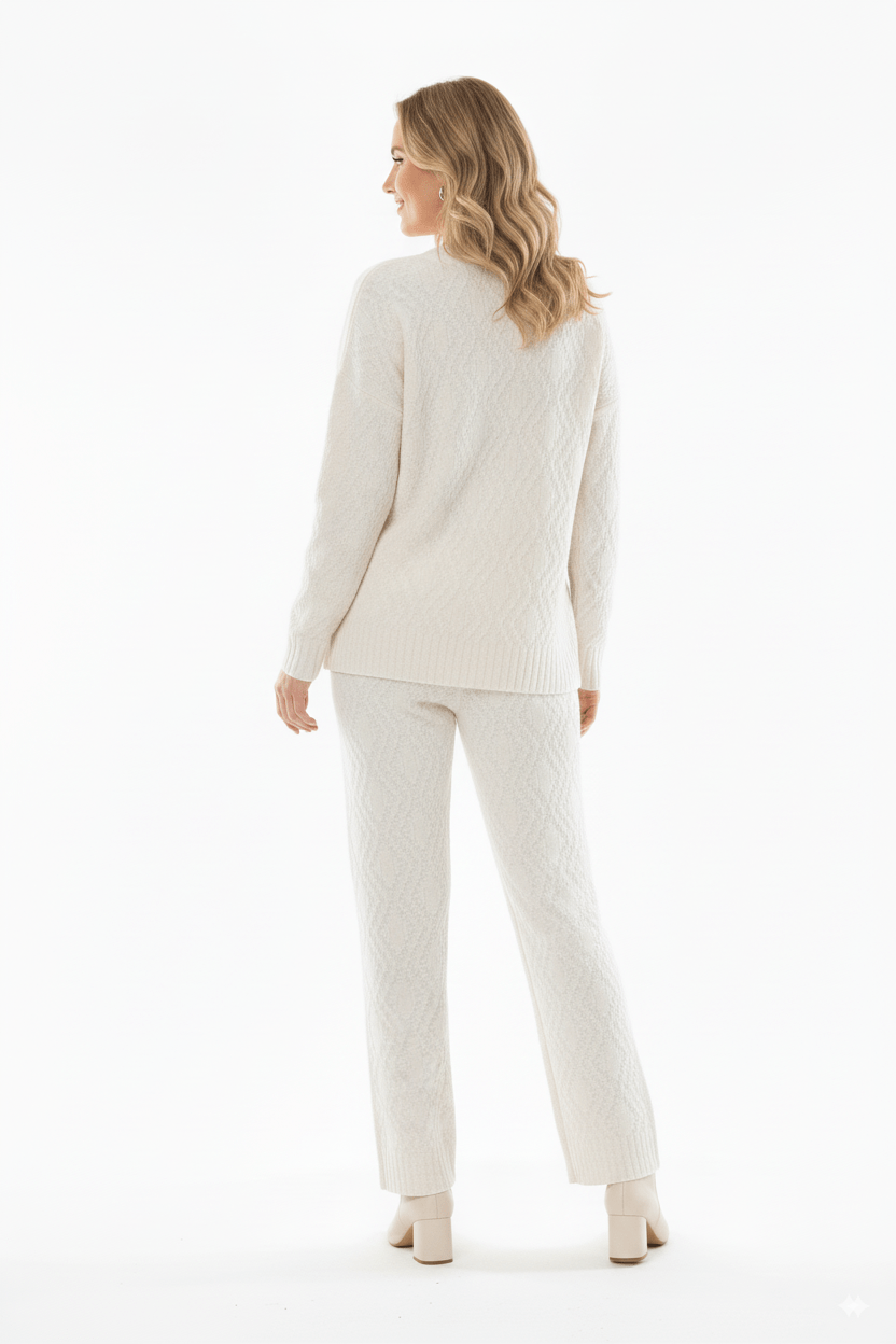 Crème 2 - Delige Gebreide Dames Set Trui & Broek - BlushFashionstore