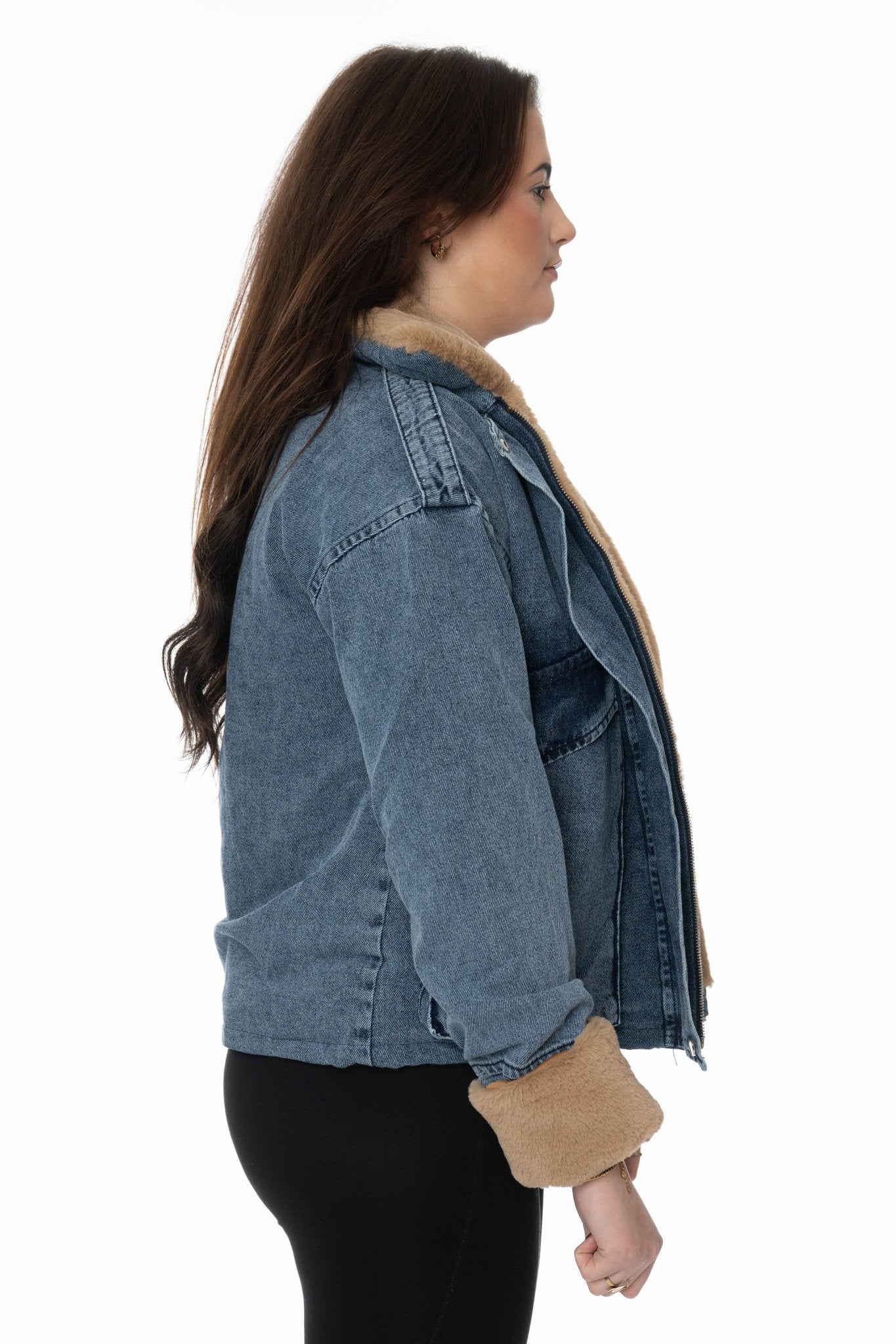 Dames denim jas met teddy voering – Warme oversized spijkerjas - BlushFashionstore