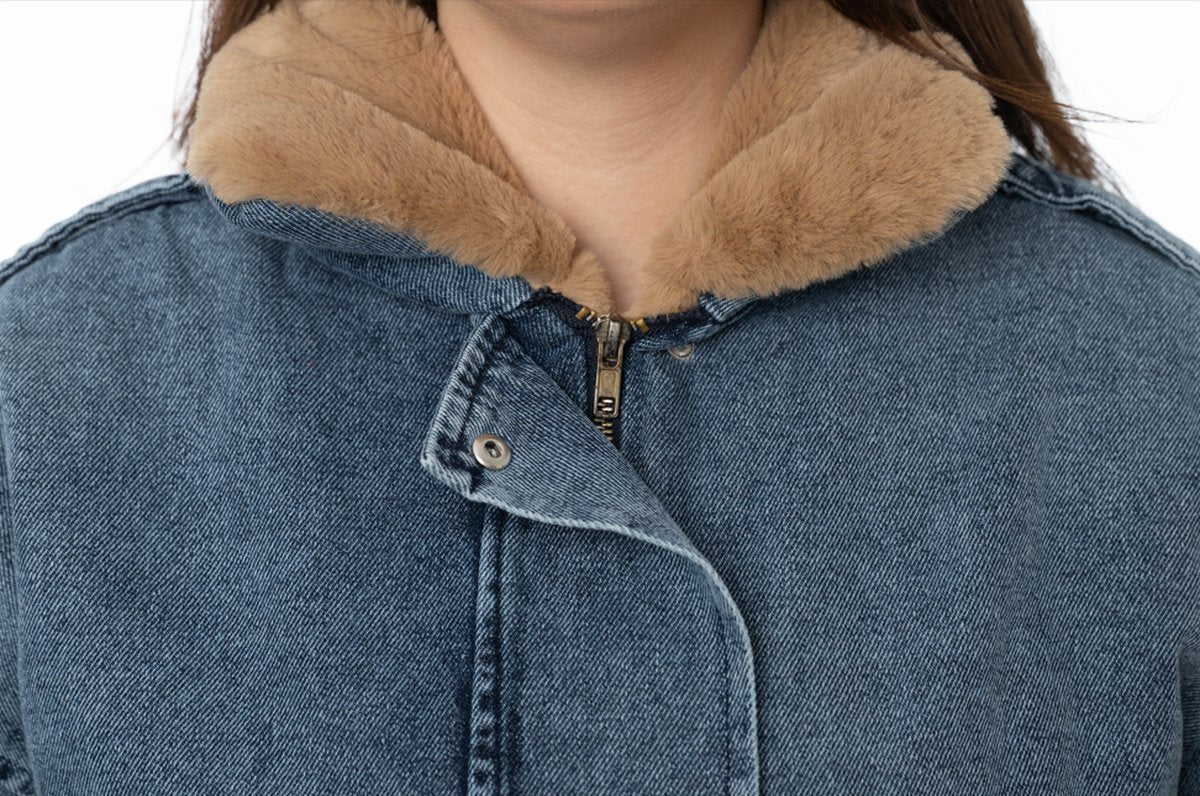 Dames denim jas met teddy voering – Warme oversized spijkerjas - BlushFashionstore