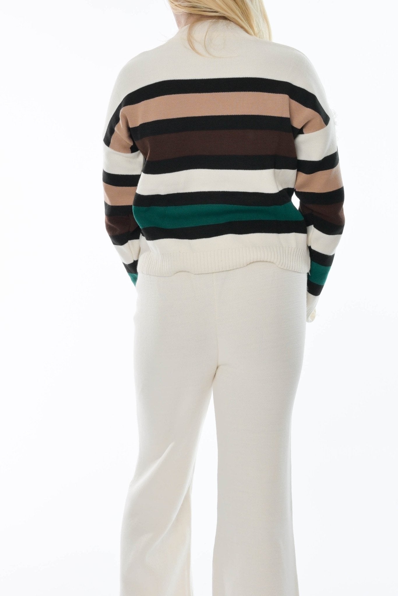 Dames trui met multicolor strepen – Comfortabele knitwear set - BlushFashionstore