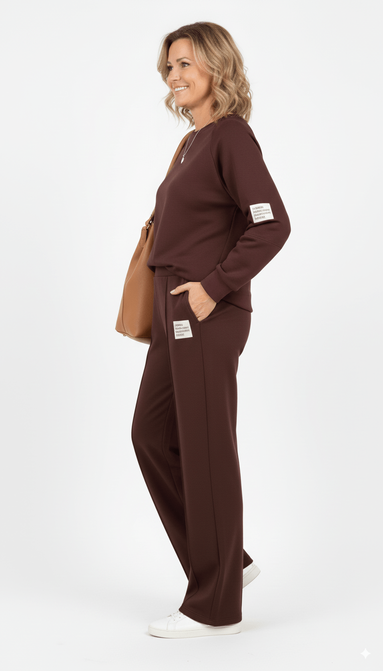 Donkerbruin Joggingpak Dames Luxe Loungewear Set met Sweater en Broek - BlushFashionstore