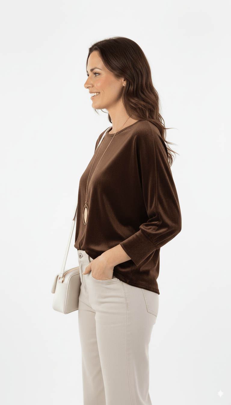 Donkerbruine Trui Dames – Losvallende Zachte Trui met Ronde Hals - BlushFashionstore