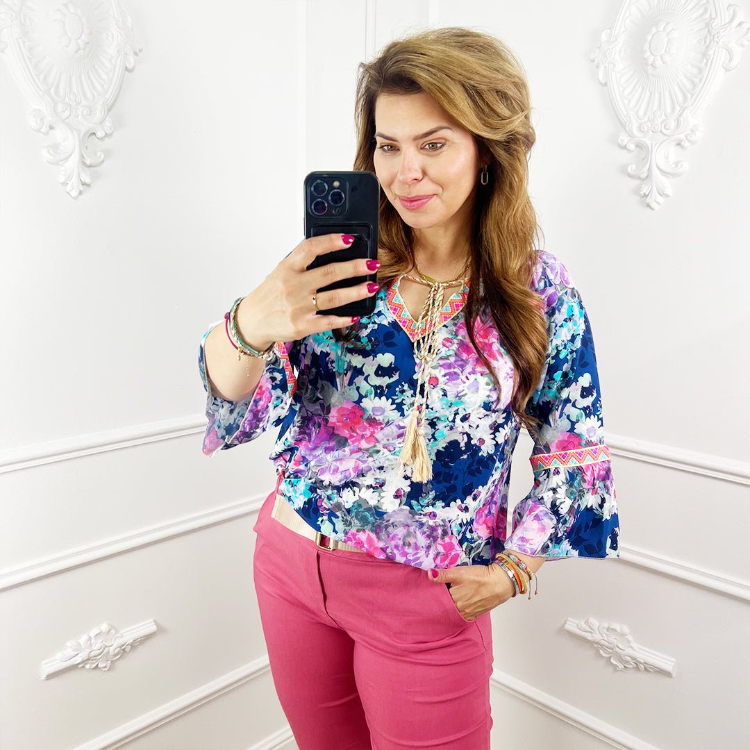 Gebloemde Blouse Blauw - BlushFashionstore