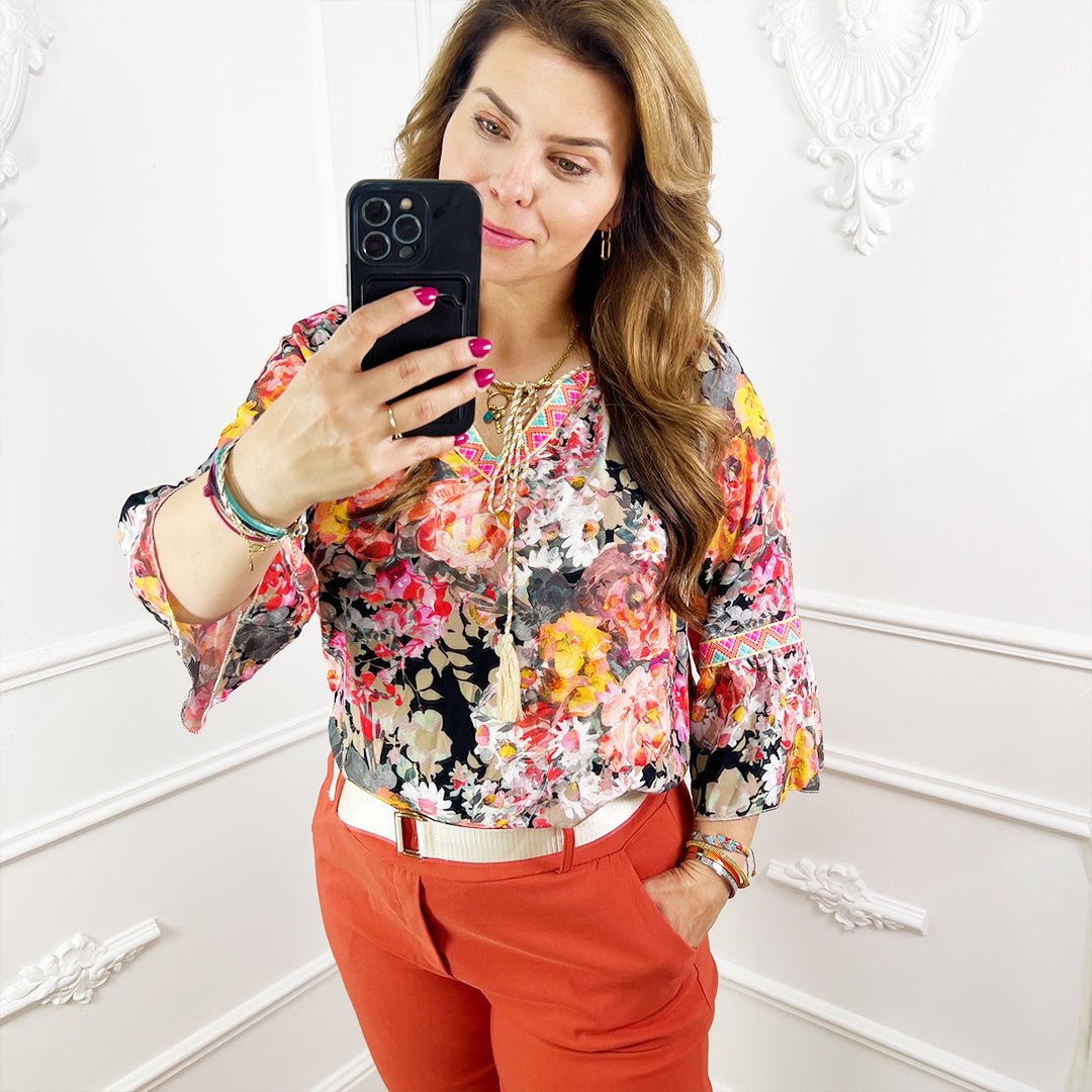 Gebloemde Blouse Zwart - BlushFashionstore