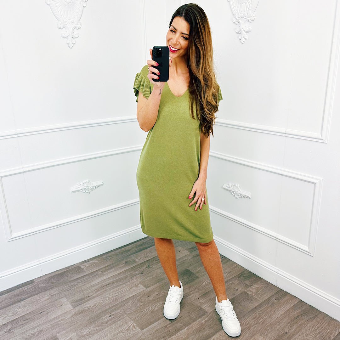 Gebreide Jurk Ruffel Army - BlushFashionstore