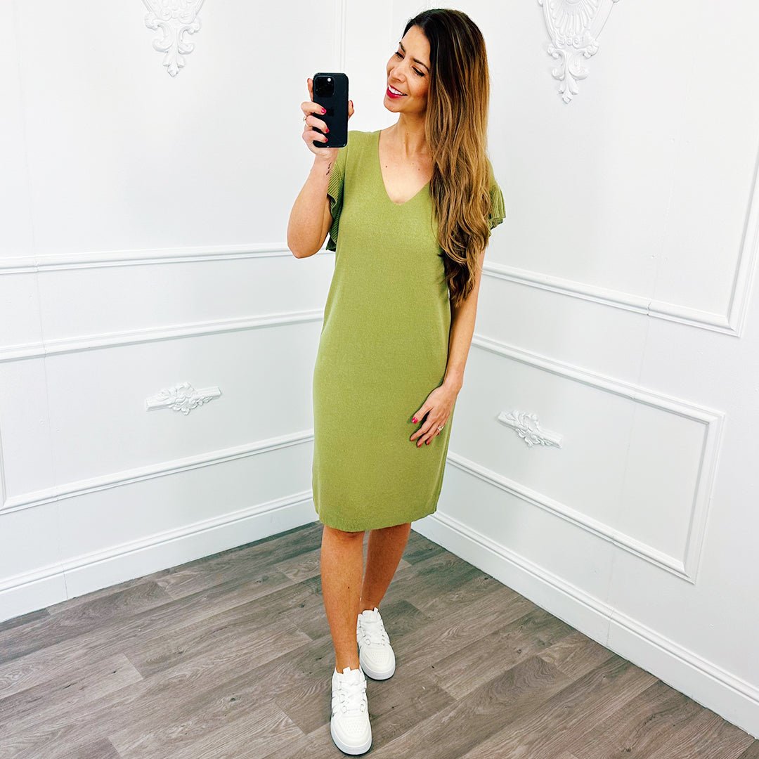Gebreide Jurk Ruffel Army - BlushFashionstore