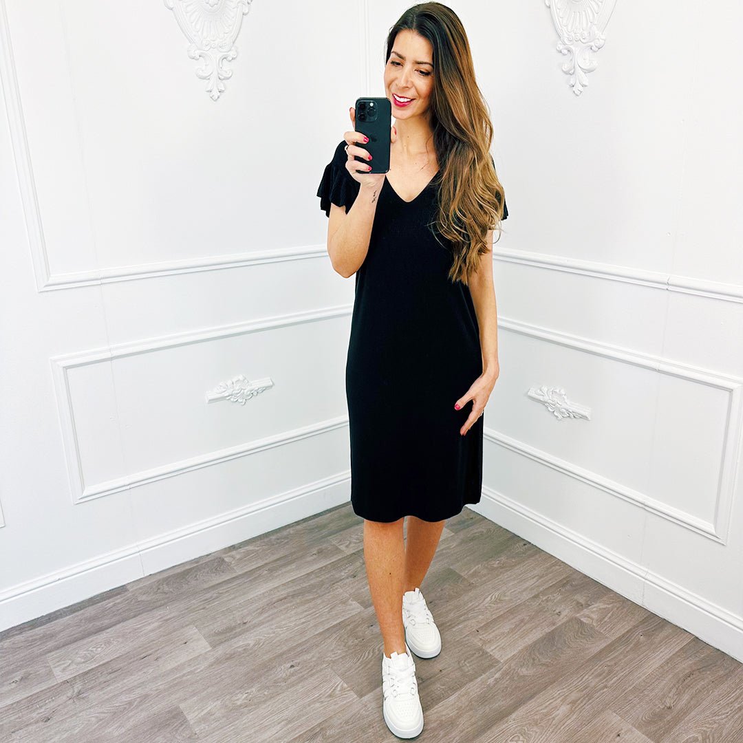 Gebreide Jurk Ruffel Zwart - BlushFashionstore