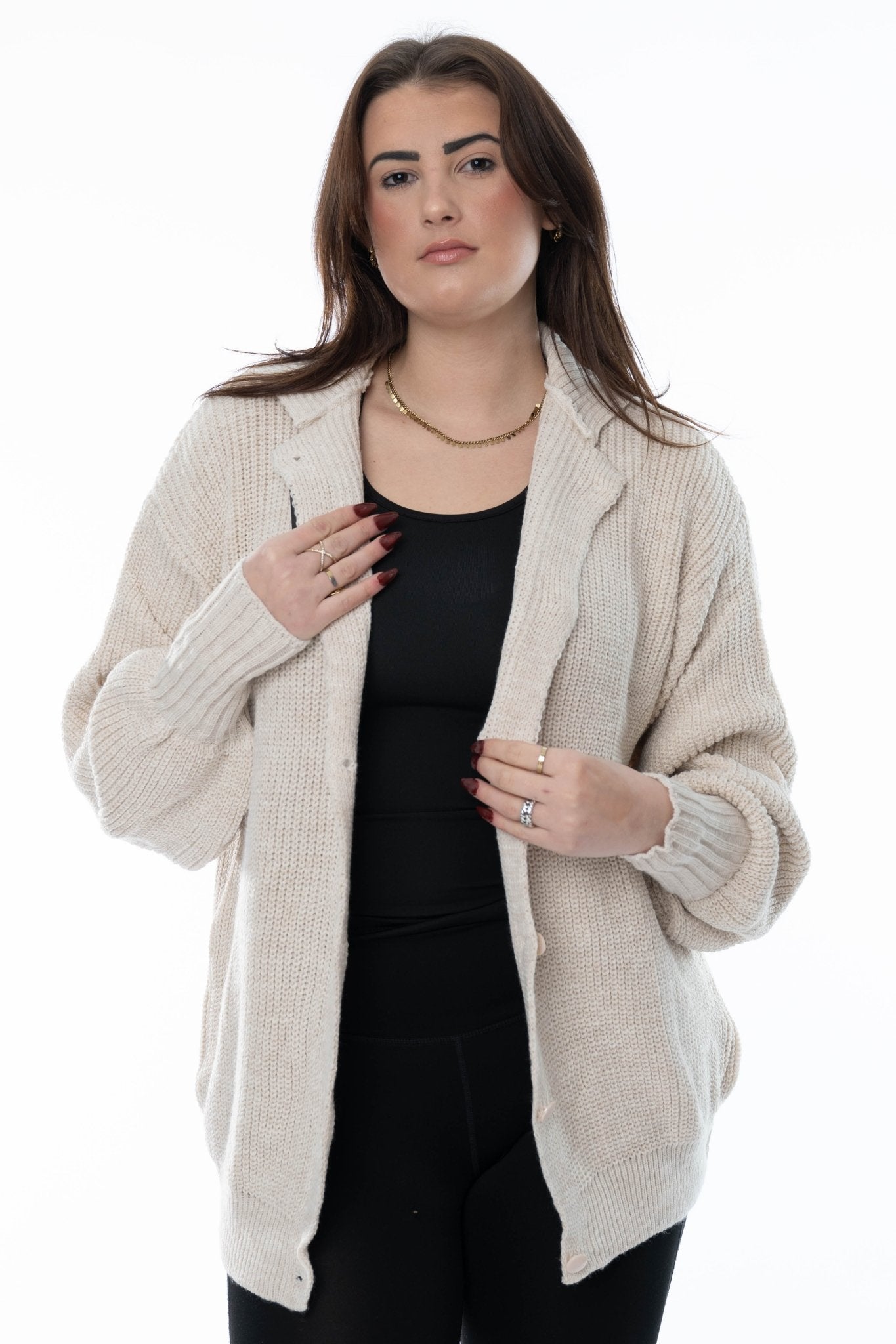 Gebroken Witte Oversized Cardigan – Cozy Chic - BlushFashionstore