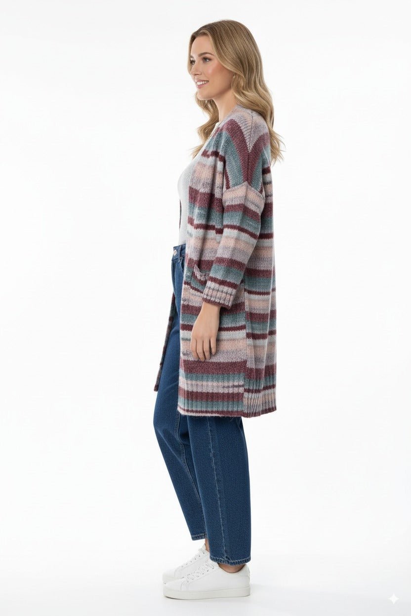 Gestreept Dames Vest – Lange Open Cardigan - BlushFashionstore