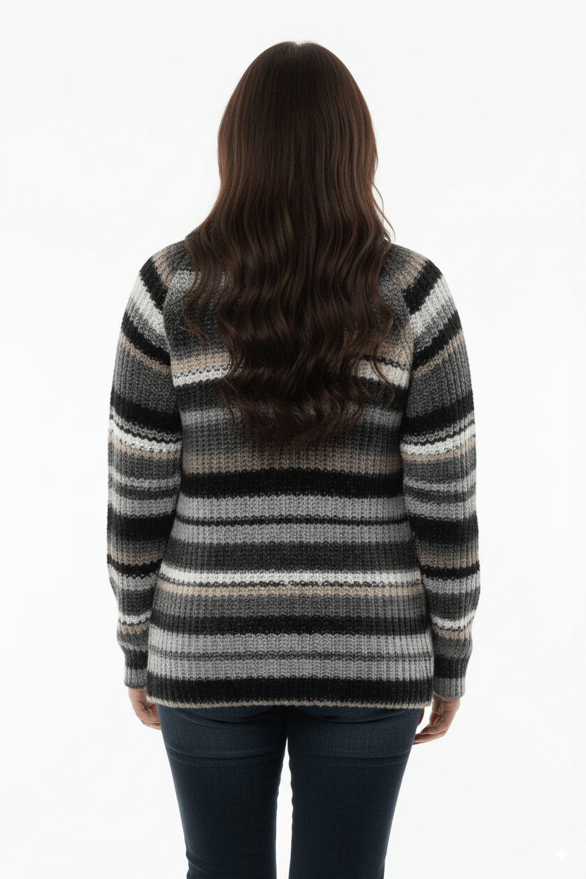 Gestreept Vest in Grijs - Zwarttinten met Knoopsluiting - BlushFashionstore