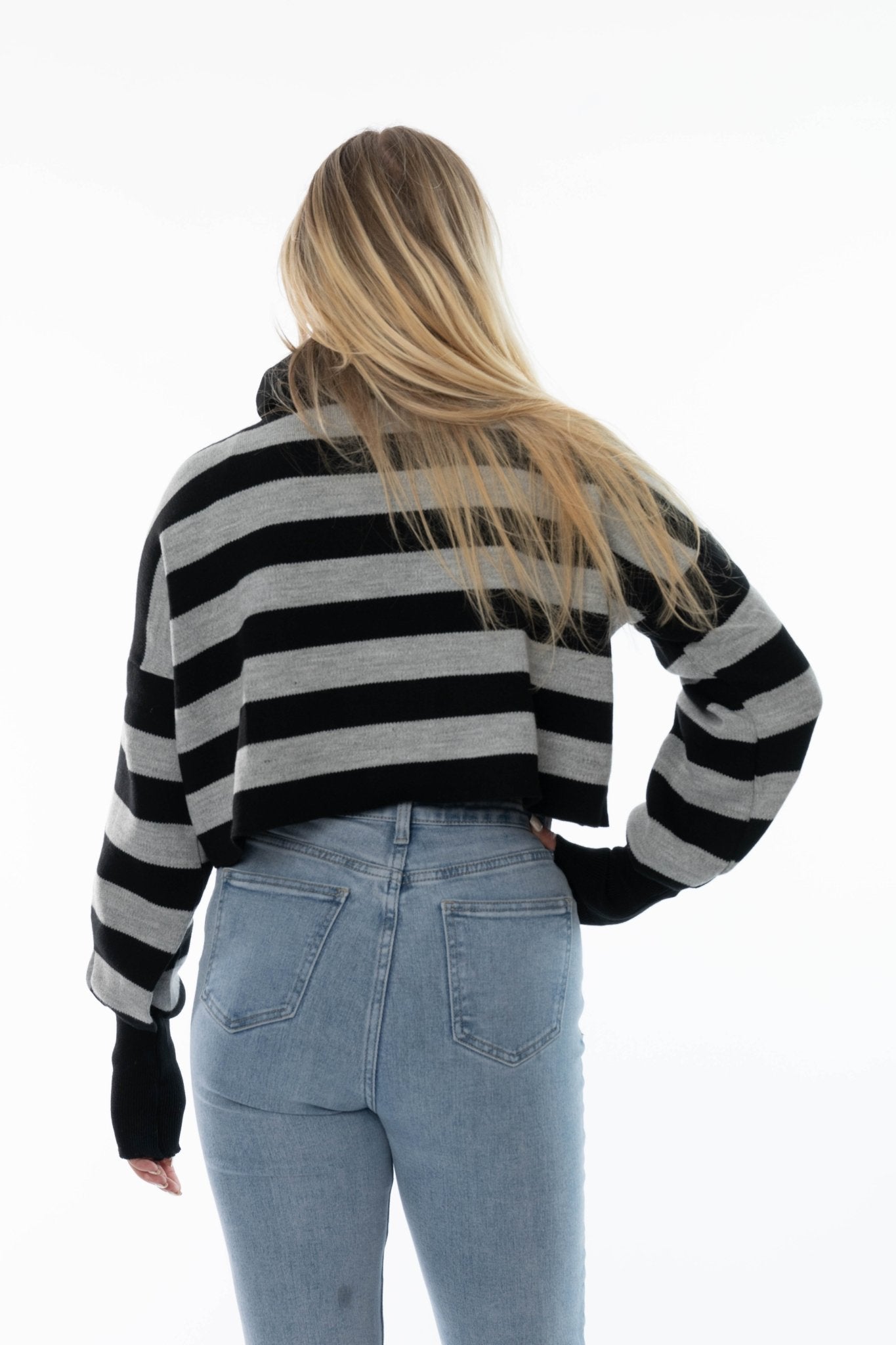 Gestreepte Cropped Coltrui Zwart - Grijze - BlushFashionstore