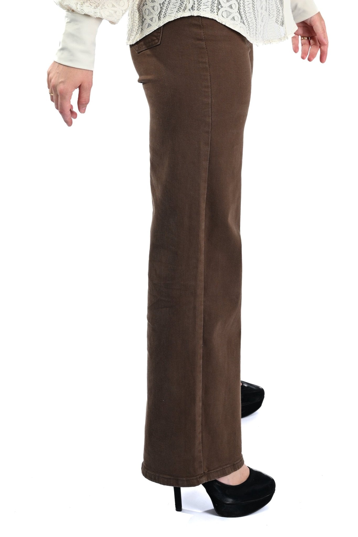 Goodies Wide Leg Jeans – Bruine Damesbroek met Wijde Pijpen - BlushFashionstore