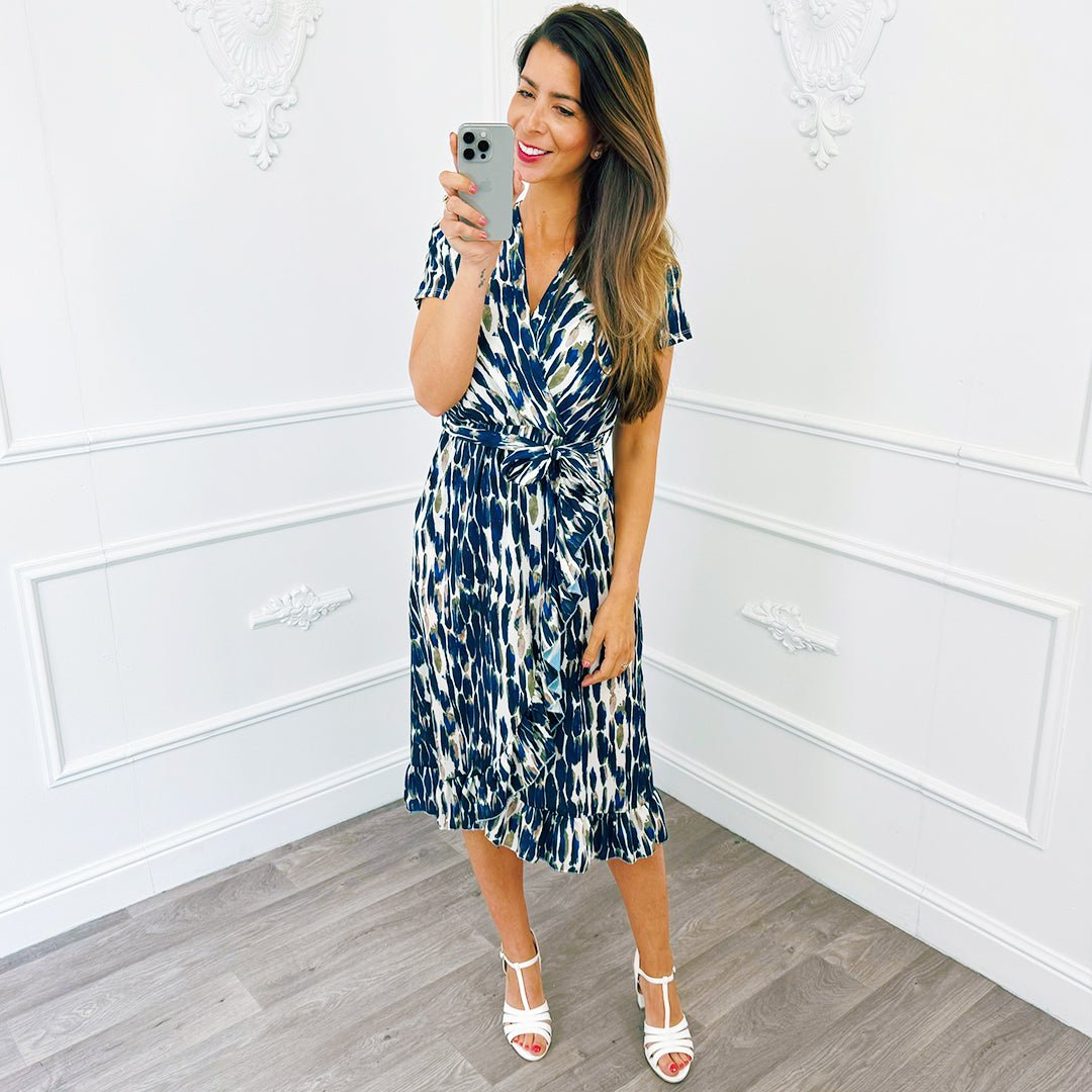 Jurk Print Midi Marine Blauw - BlushFashionstore
