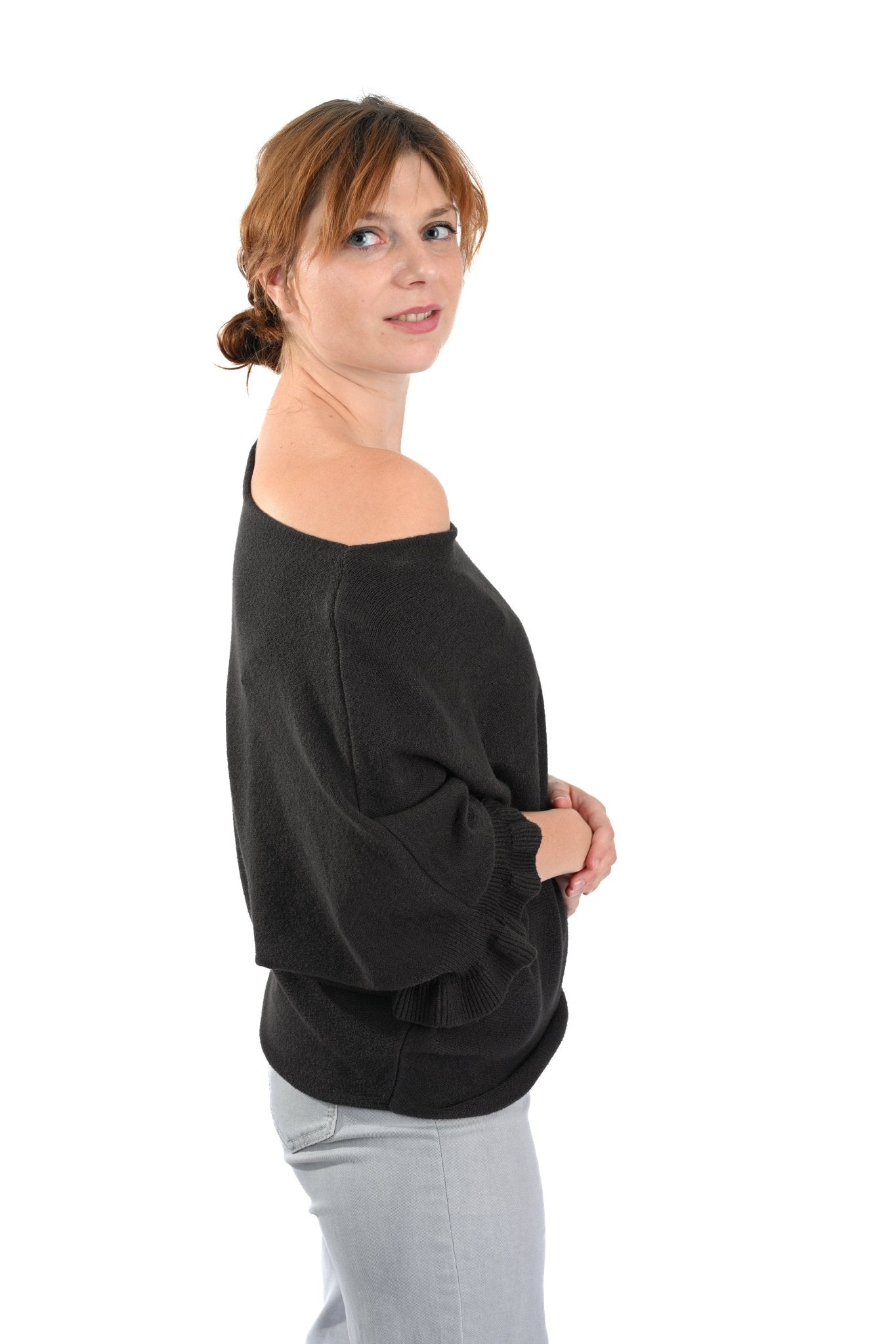Knitted Trui met Ruffle Mouw – DonkerBruin - BlushFashionstore