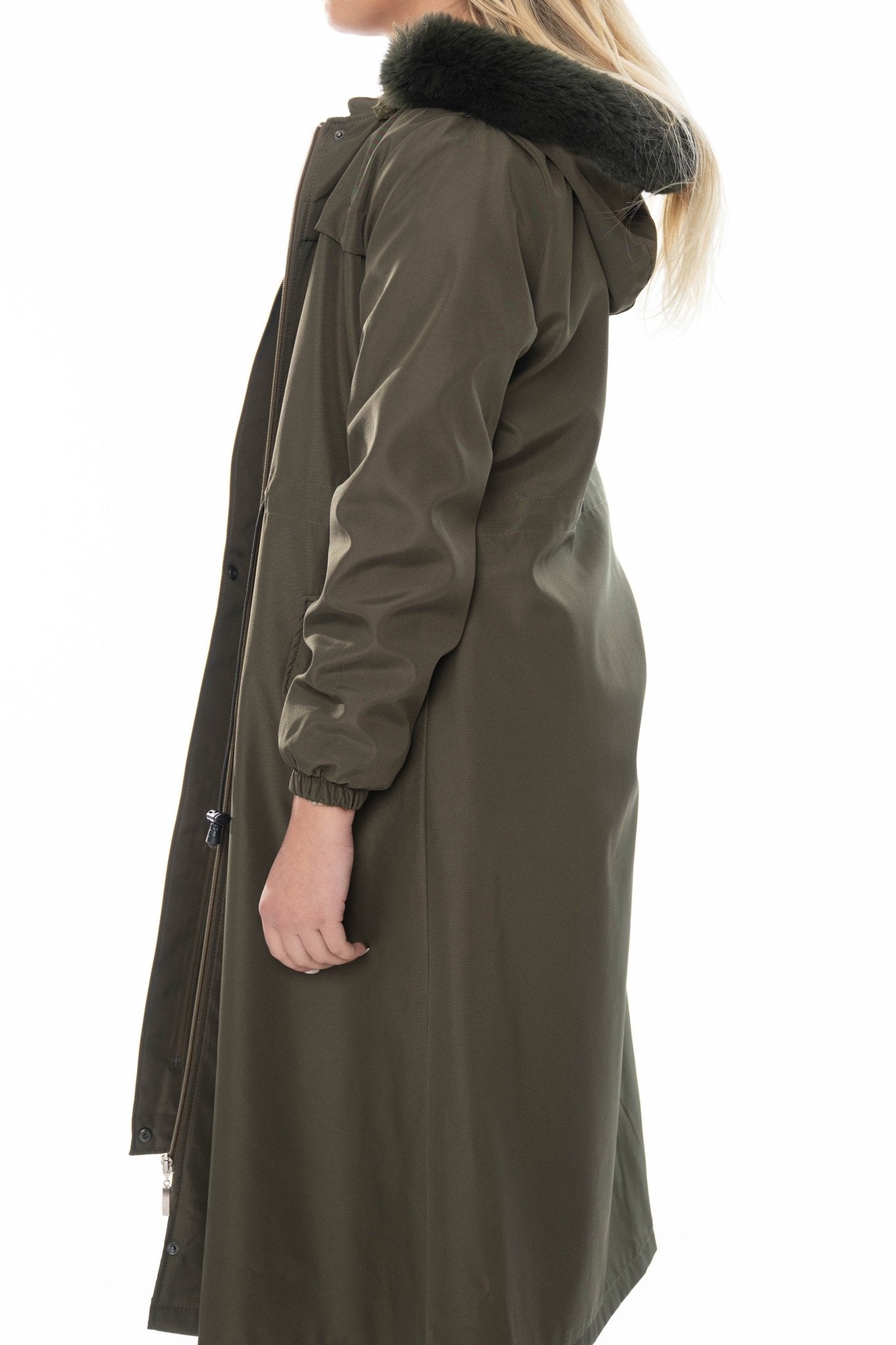 Lange Parka Jas met Faux Fur Capuchon – Army Green - BlushFashionstore