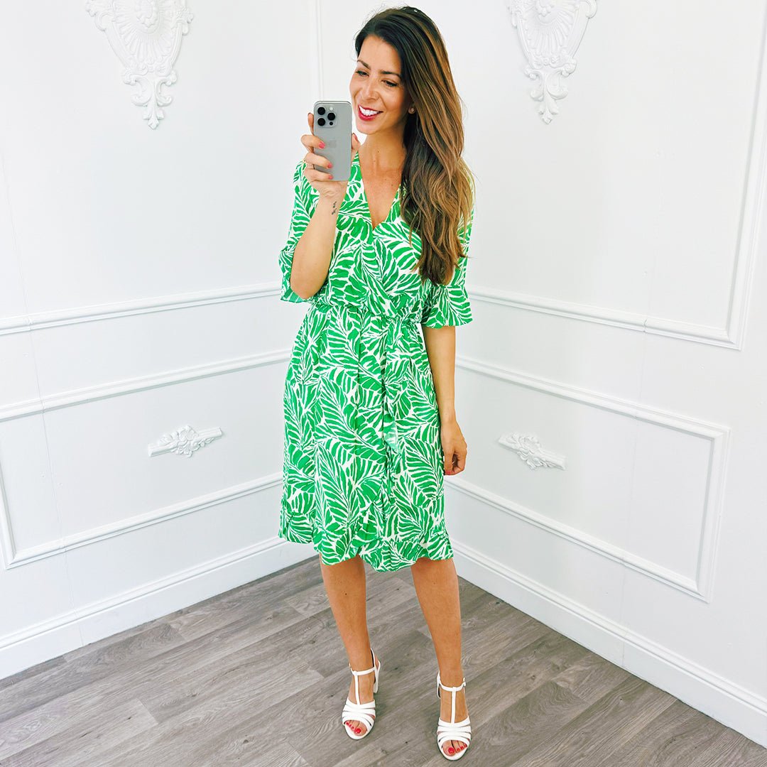 Leaf Ruffel Jurk Groen - BlushFashionstore