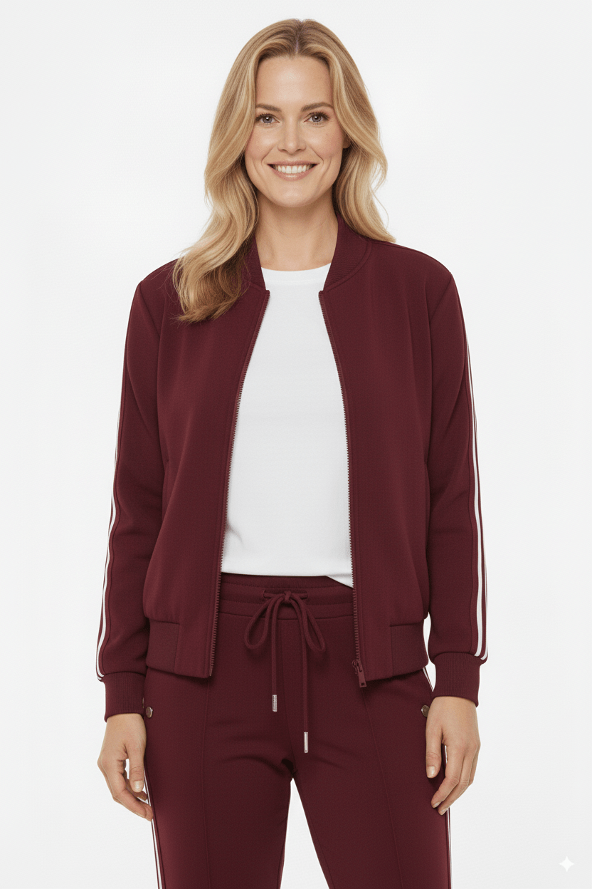 Mi Piace Bordeaux Trainingsjack Dames – Sportief Bomberjack met Strepen - BlushFashionstore