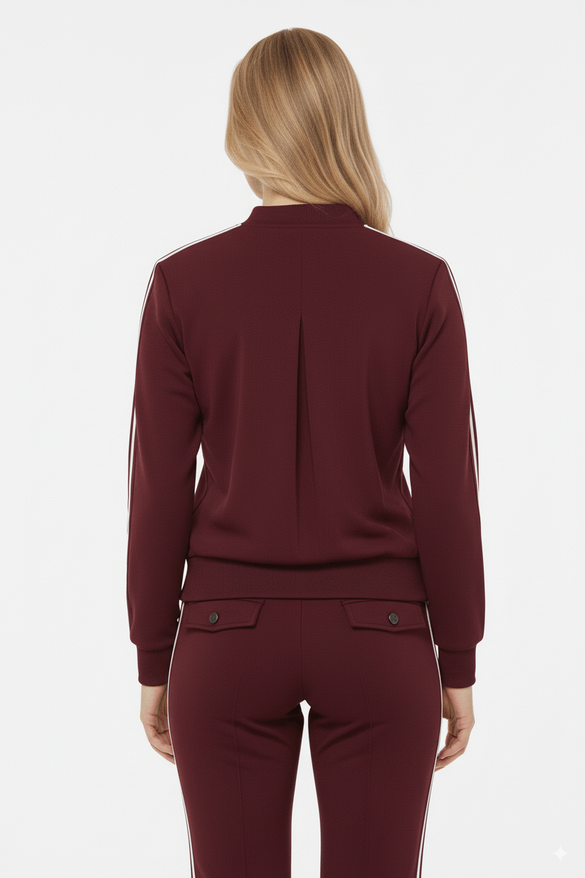 Mi Piace Bordeaux Trainingsjack Dames – Sportief Bomberjack met Strepen - BlushFashionstore