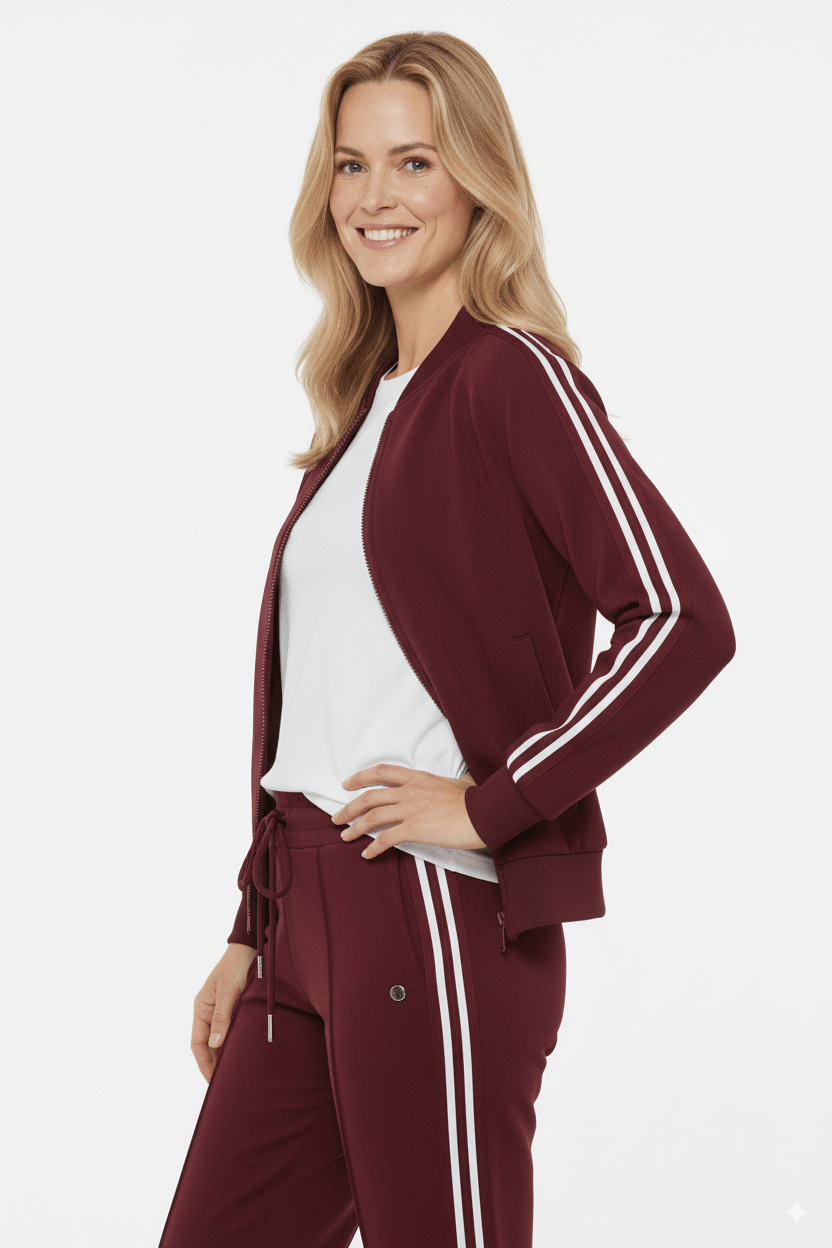 Mi Piace Bordeaux Trainingsjack Dames – Sportief Bomberjack met Strepen - BlushFashionstore