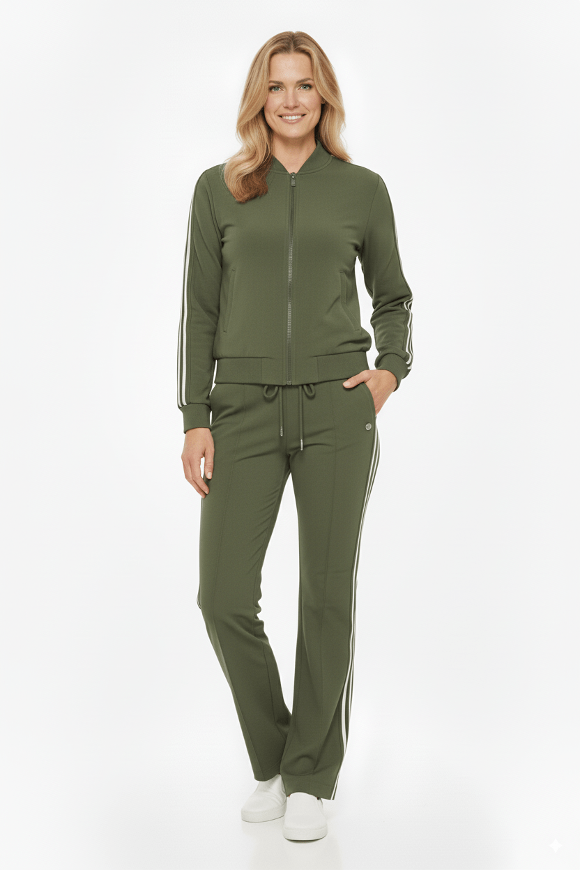 Mi Piace Groen Trainingsjack Dames – Sportief Bomberjack met Strepen - BlushFashionstore