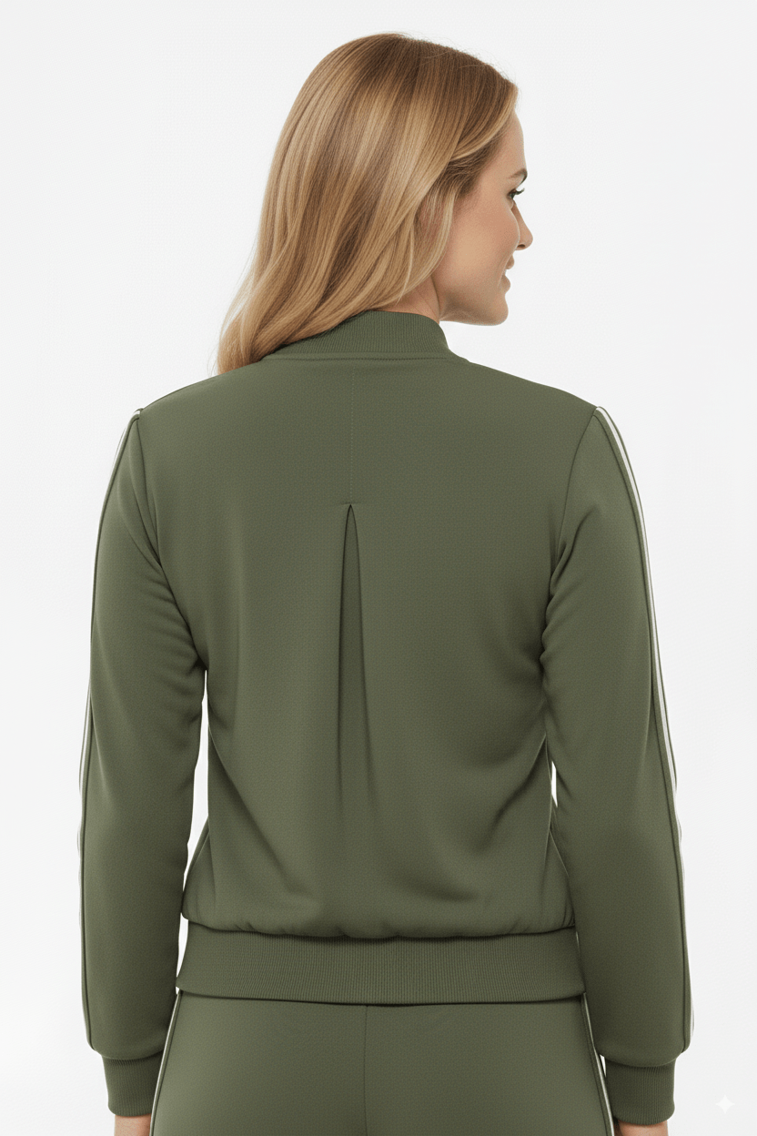 Mi Piace Groen Trainingsjack Dames – Sportief Bomberjack met Strepen - BlushFashionstore
