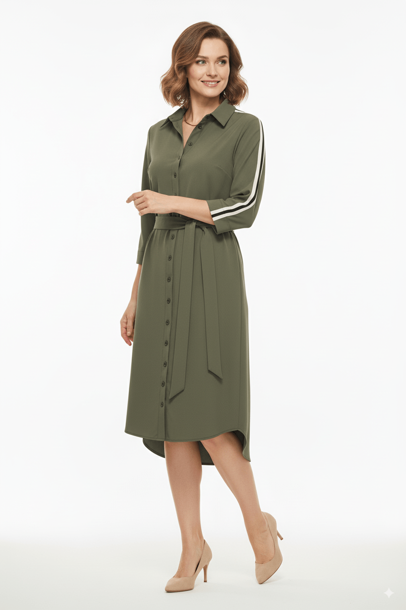 Mi Piace Groene Overhemdjurk Dames – Sportieve Jurk met Tailleband - BlushFashionstore